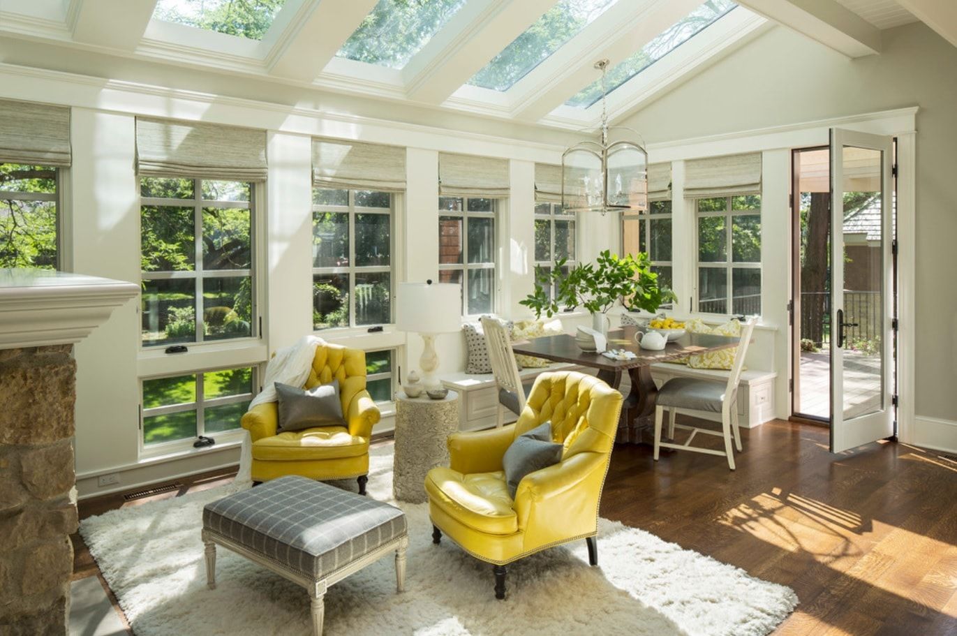 Gorgeous Retro designed interiro of the fully glazed sunroom