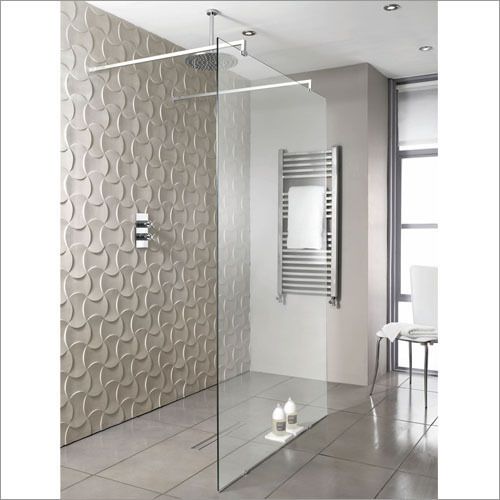 Decorated figure tile in teh shower zone of the coffee color finished Casual styled apartment