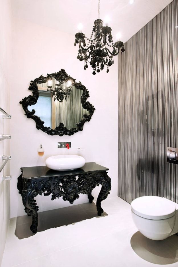 Carved contrasting furniture for the modern styled bathroom