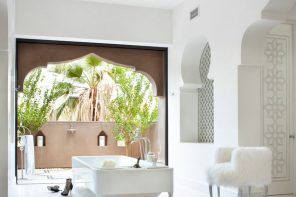 White sparkling interior of the open entrance of the house