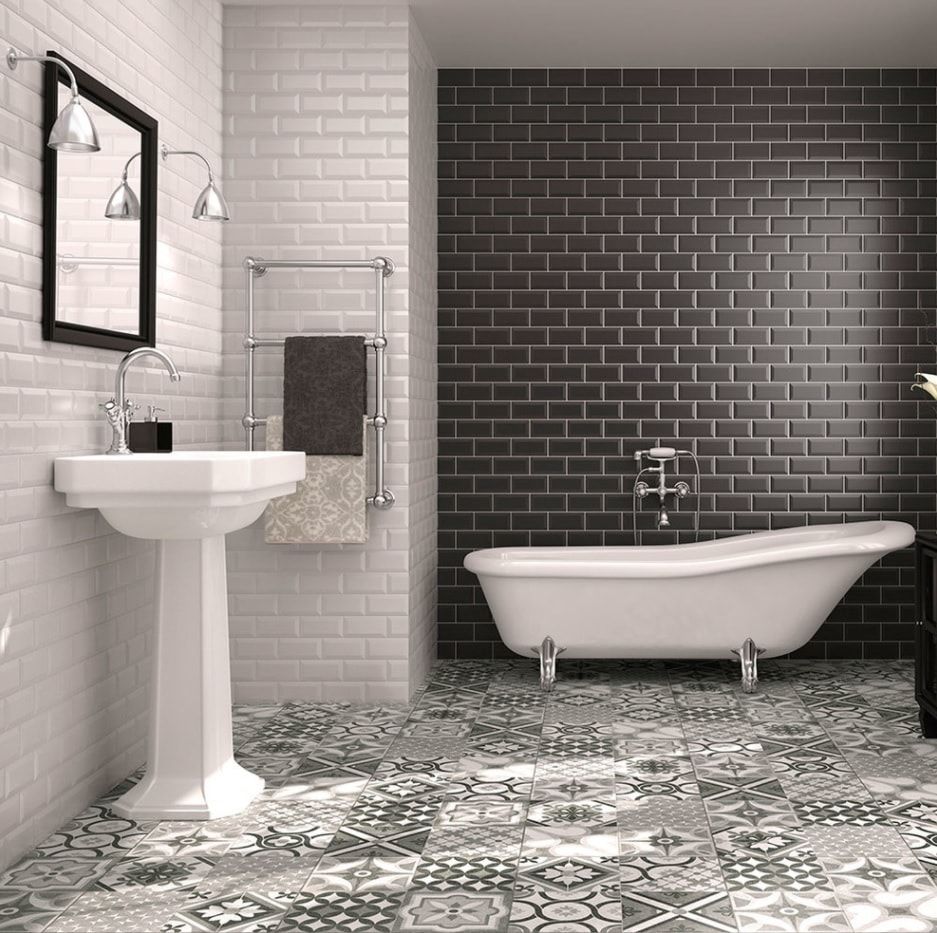 Gray and white tangier Oriental tile for the floor of Classic styled bath