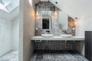 Whole the bathroom interior in the Moroccan Zellij tiles for unrepeatable atmosphere