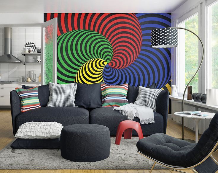 Colorful circles at the 3D wallpaper for the living room