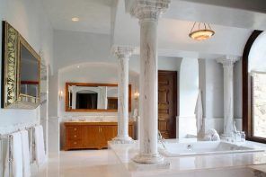 Sophisticated Luxury and Refinement. Antique marble columns for chic bathroom