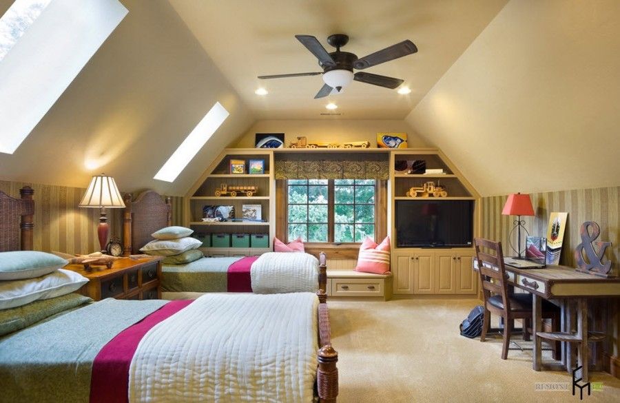 Nice ceiling architecture and successful modern design in the loft bedroom