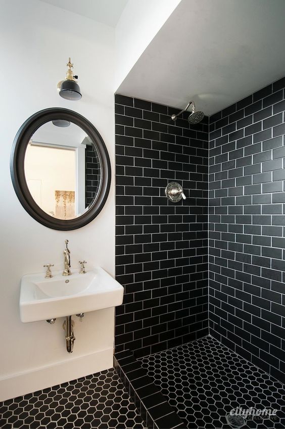 black and white contrast in the shower zone