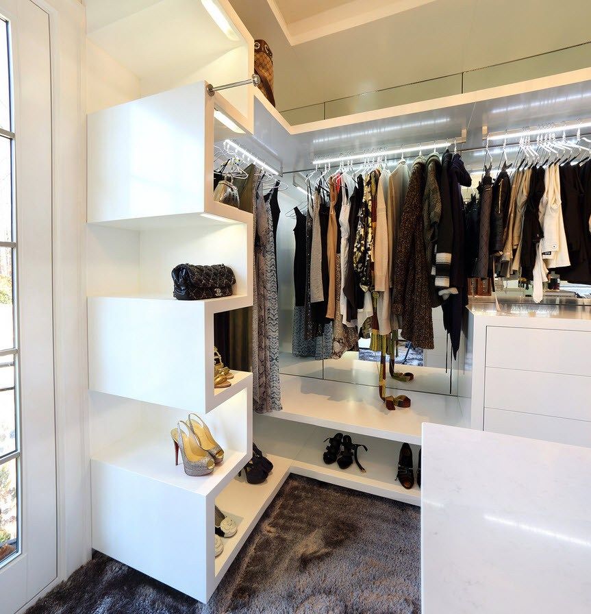 Unusual modern design for shelves in the wardrobe