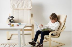 Couple of poang armchairs in light tones for kids room