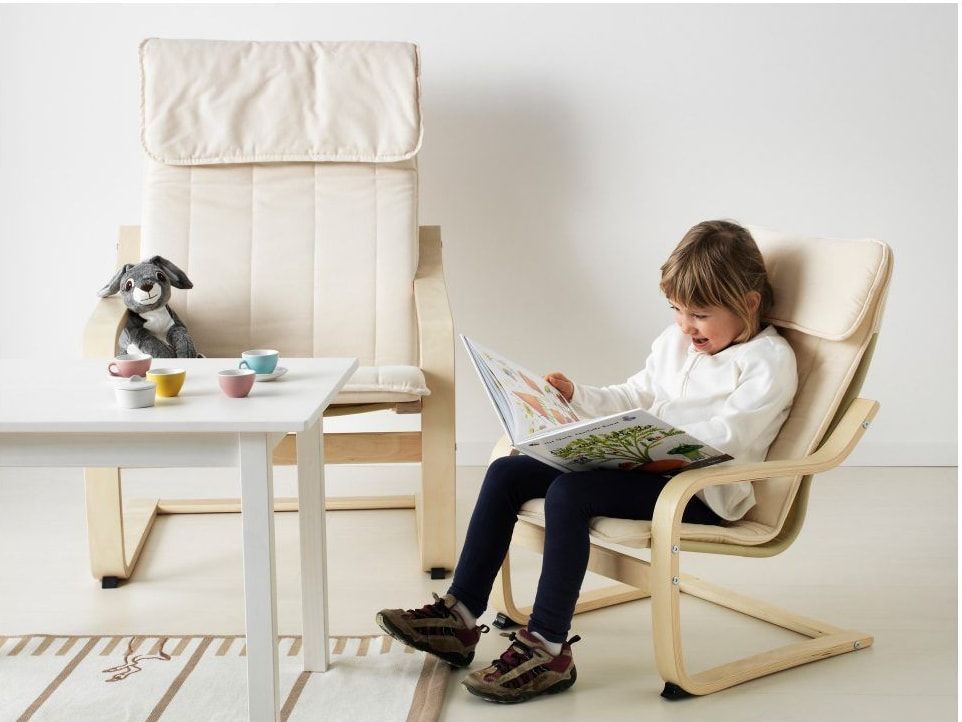 Couple of poang armchairs in light tones for kids room