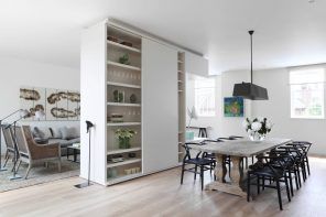 Wardrobe zoning in the large Scandinavian apartment