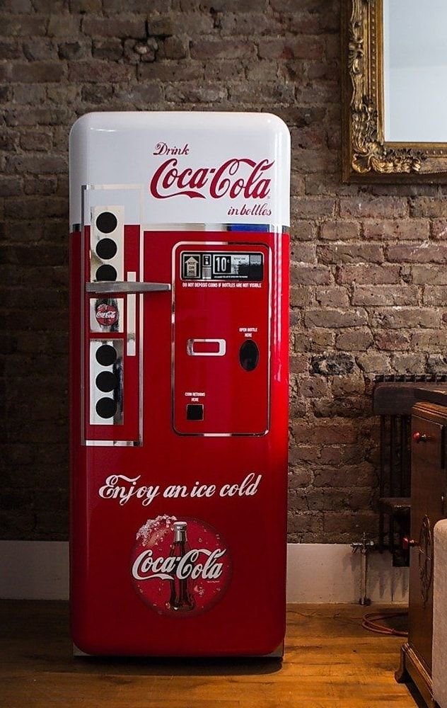 Brickwork on the walls and Coca-Cola fridge