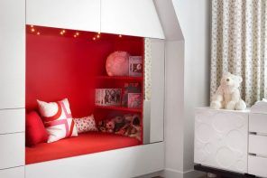 Modular furniture set design with bright red couchette for girl