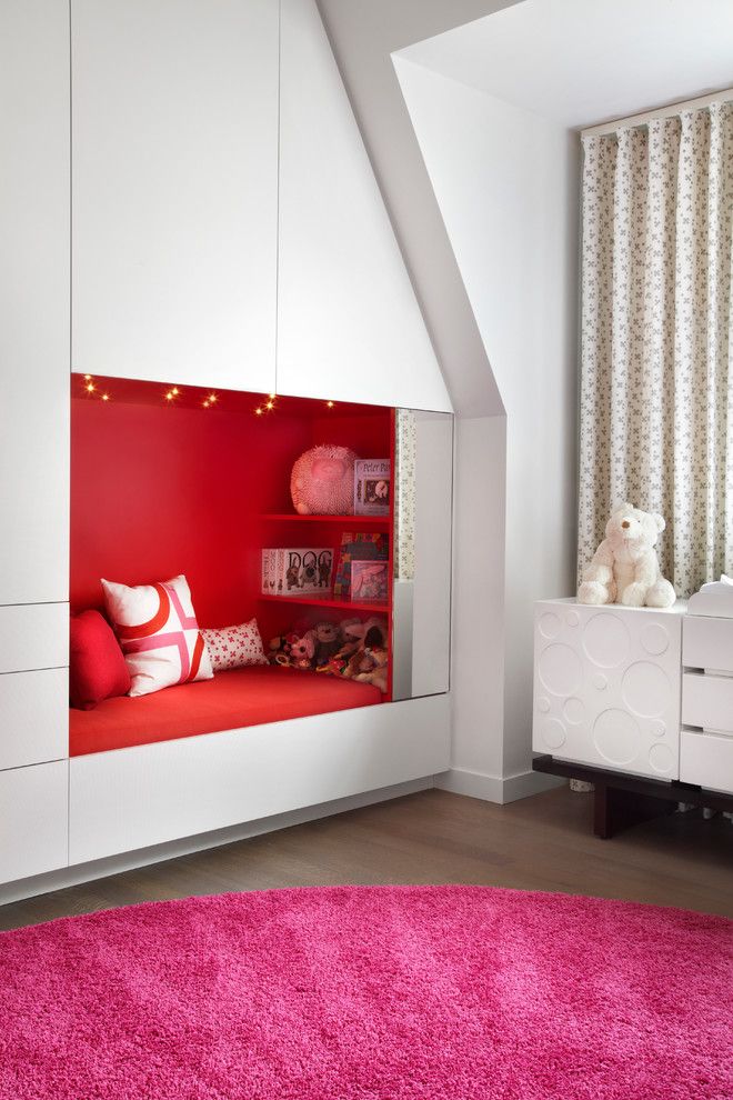 Modular furniture set design with bright red couchette for girl