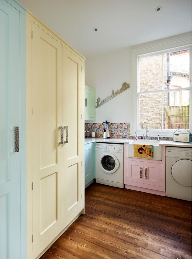 Colorful kitchen laundry room combined
