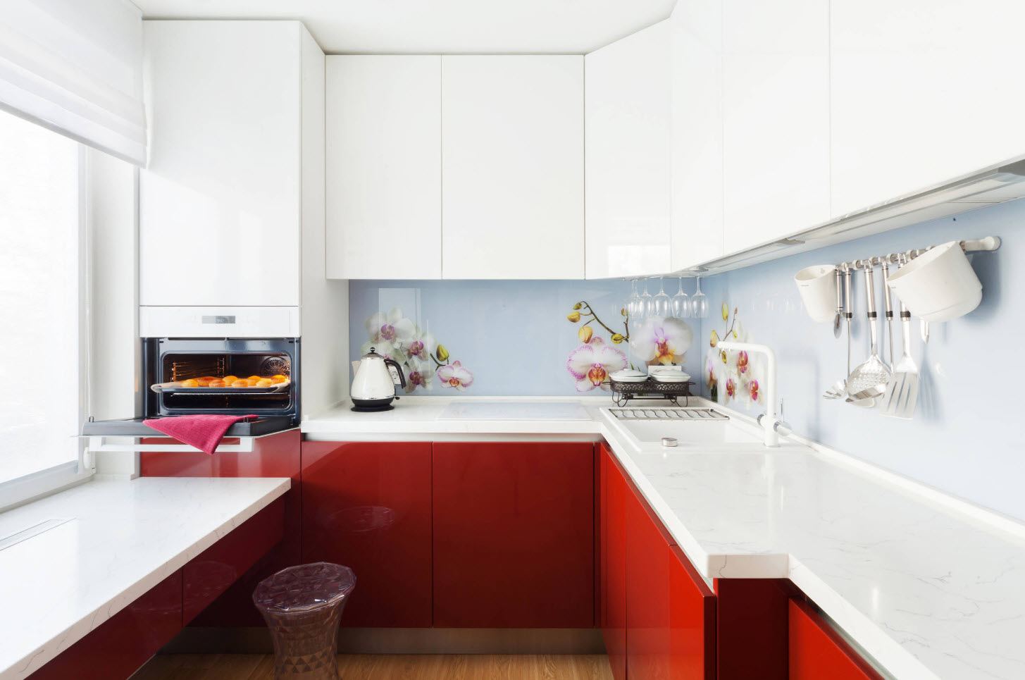 White and red color solution for kitchen