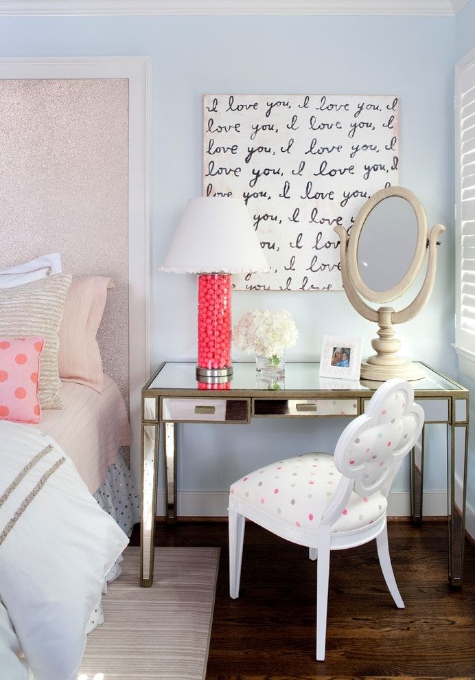 Glamour bedroom with boudoir designed for girl