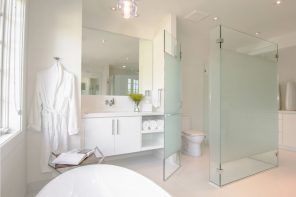 How to Design an All White Bathroom. Frosted glass countertop for the modern bathroom