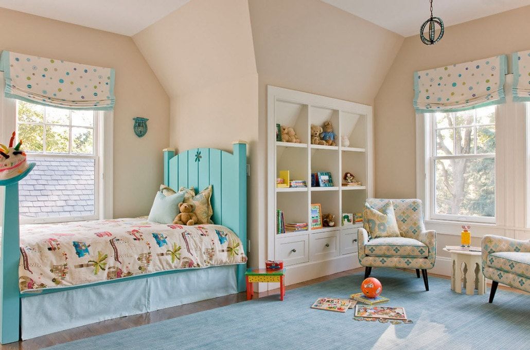 Beige colored walls in the contemporary designed room with bed at the window