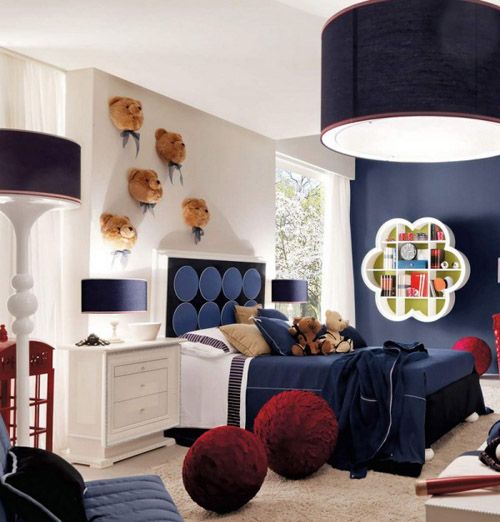 Zoning of the Children's Room Ideas. Blue inserts in the modern room with quilted backrest