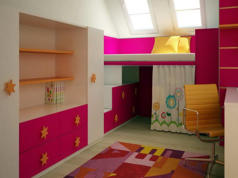 Zoning of the Children's Room Ideas. Crimson addition to the light colored modern room
