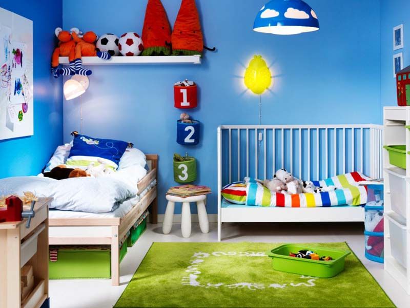 Zoning of the Children's Room Ideas. Blue color theme