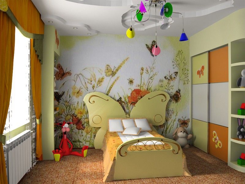 Choosing the Furniture for Children's Room: Arrangement for Boy, for Girl. The butterfly as the headboard