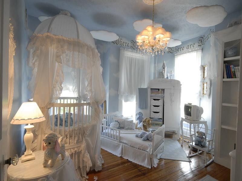 Choosing the Furniture for Children's Room: Arrangement for Boy, for Girl. Light colored girl's room with lots of tulle and ruches