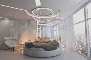 Gray Bedroom: Cozy Elegant Interior Design Ideas. Chic circle bed and hi-tech organized room