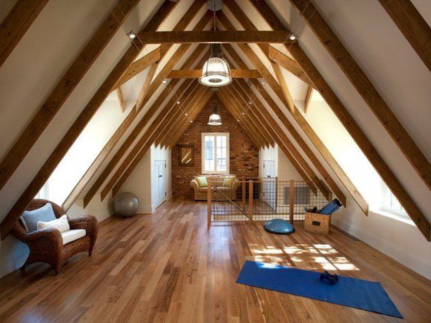 Attic Room Original Finishing and Decoration Ideas with Photos. Open rafters at the modern designed room with laminate