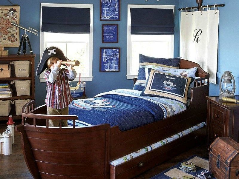 Choosing the Furniture for Children's Room: Arrangement for Boy, for Girl. Blue Marine styled color theme and the bed in the form of ship