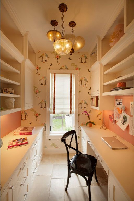 Open suspended shelves in the modern room for student