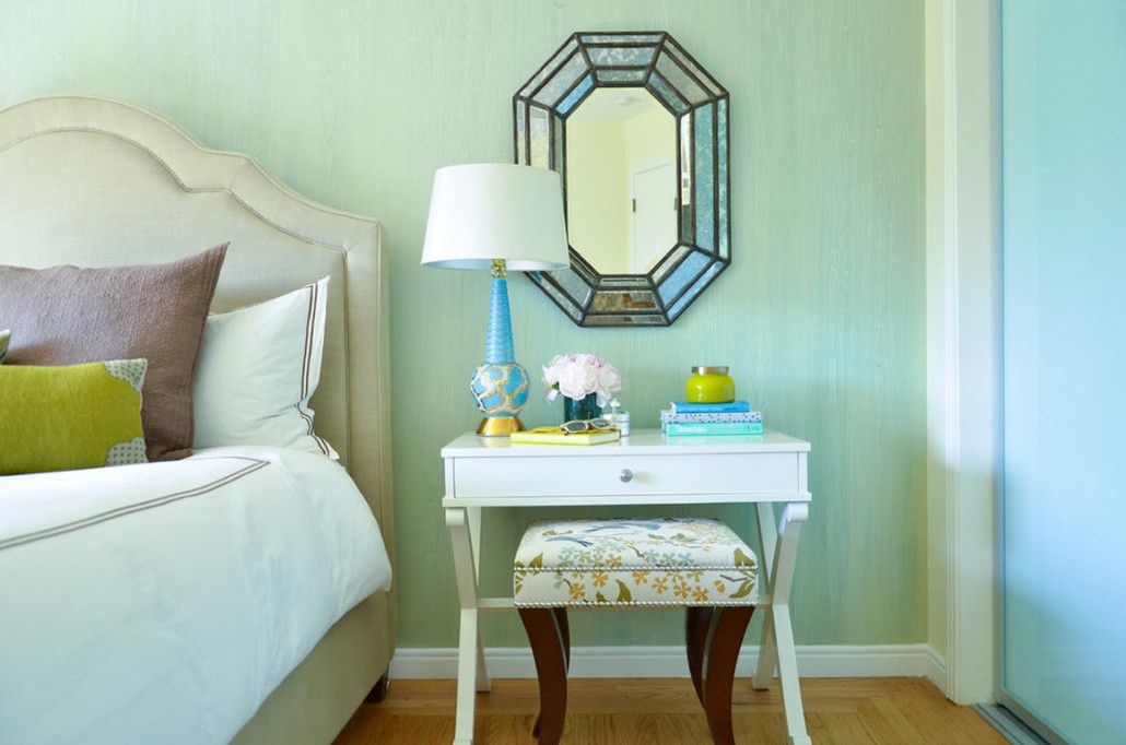 Small Room Interior Design Tips and Ideas. Light green walls for small bedroom with bedside table