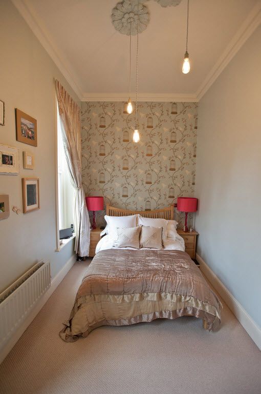 Small Room Interior Design Tips and Ideas. Small narrow room with large bed and pattern on the accent wall