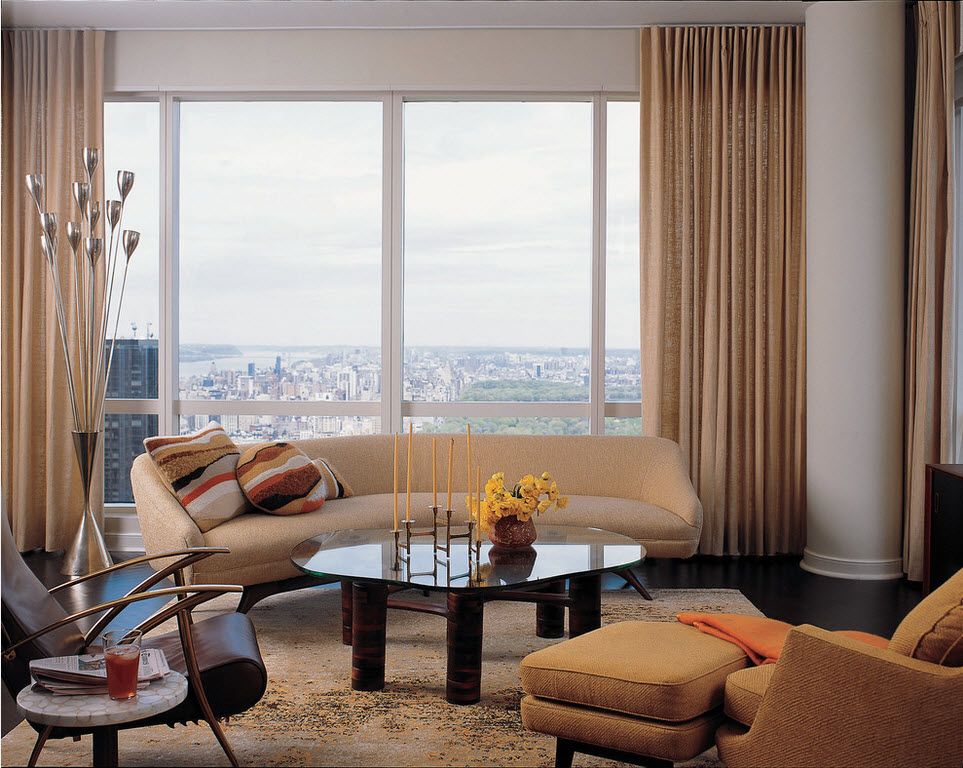 Panoramic window in the modern studio apartment