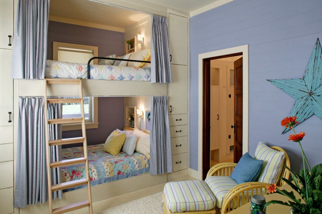 Blue wall and a bunk bed for children's room