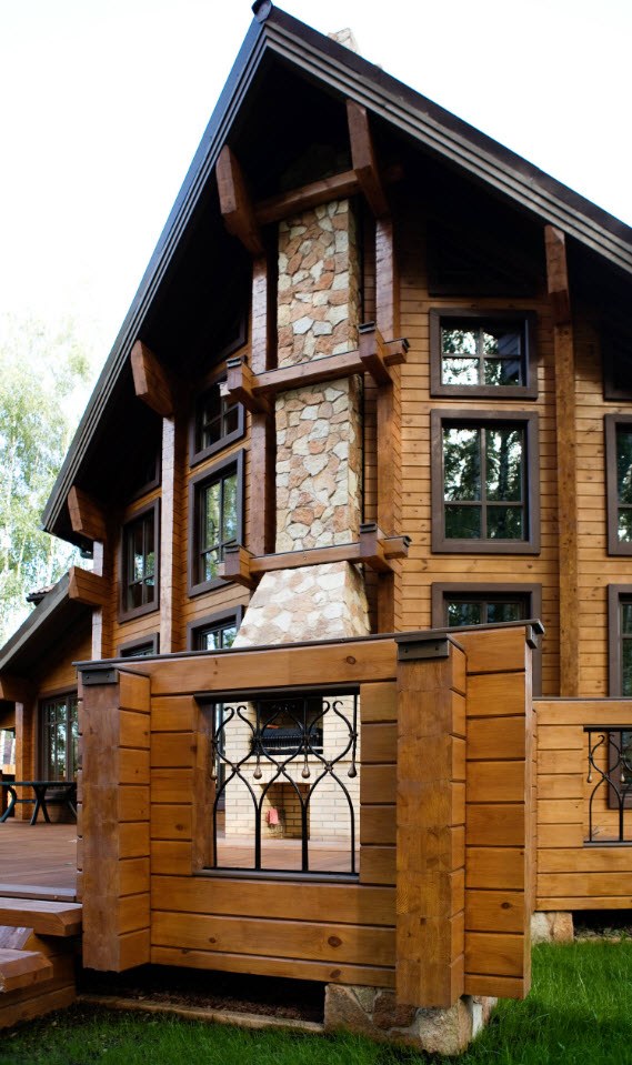Timber Cladding House Facades of Different Styles and Materials. Stone and wood combination for Classic house design