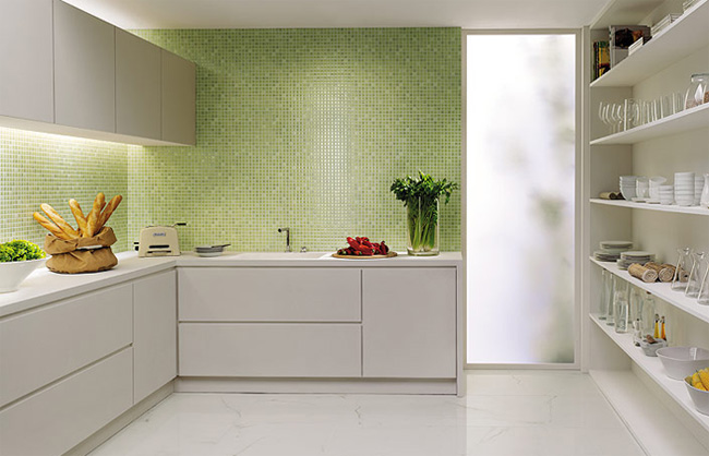 DIY Kitchen Renovation: Practical Advice on Design and Materials. Green tile for the modern designed space with white furniture