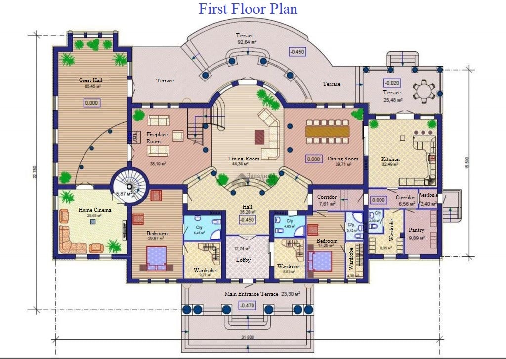 Colonial House Plans at the real-life project: First floor plan