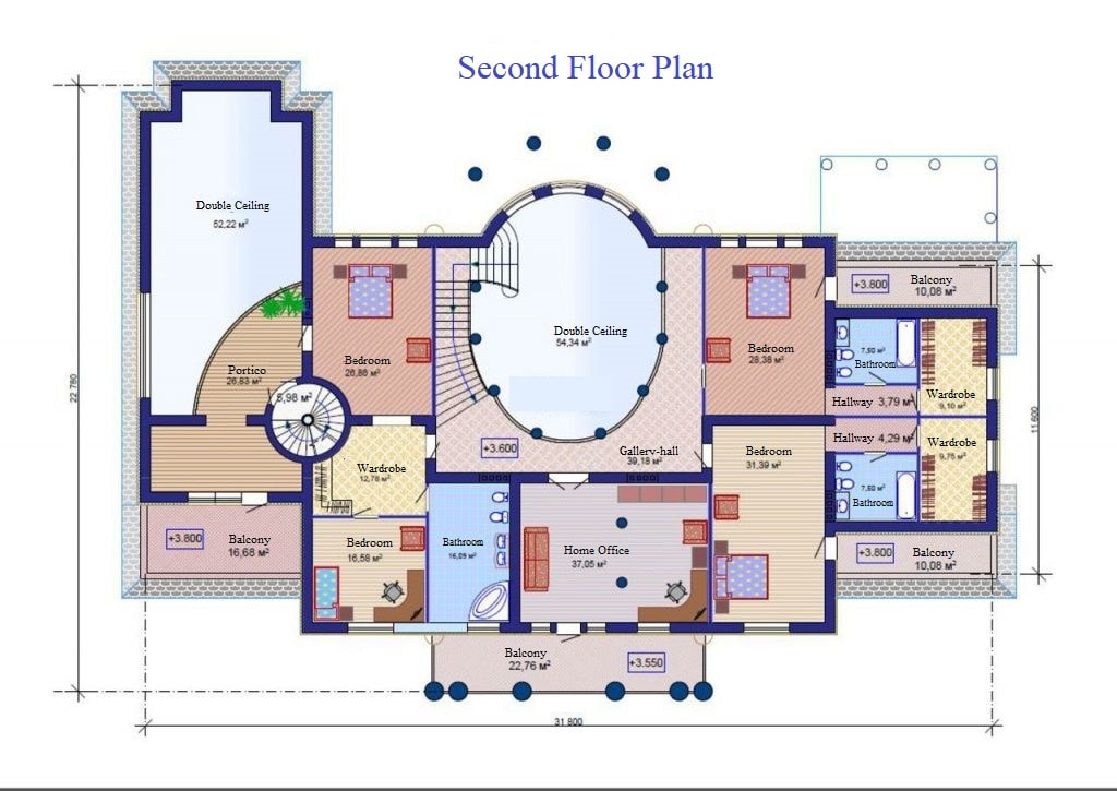 Colonial House Plans at the real-life project: Second floor plan