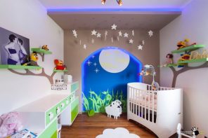 Nursery Interior Design Ideas with Photos and Practical Advice. Additional ruches in form of stars for the room with blue backlight