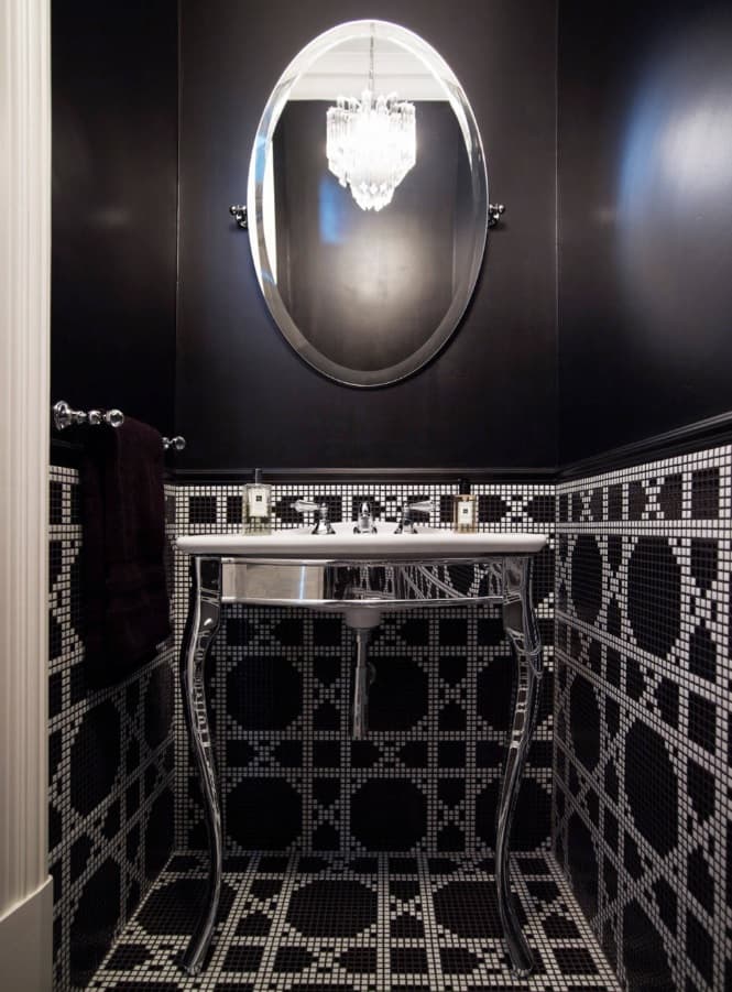 Black Interior Design Ideas and Tips to Make Your Interior. Unexpectedly dark classic bathroom with figured sink
