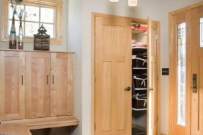 Inventive Ways to Make a Small Space More Inviting. Vertical closet of light wood