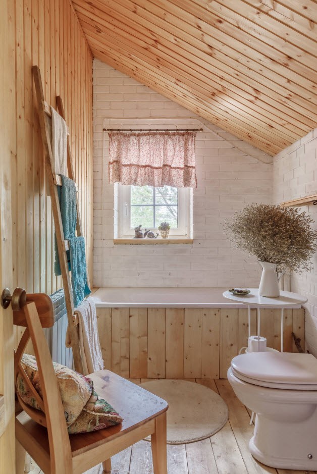 Wooden planks to decorate successful designed casual bathroom