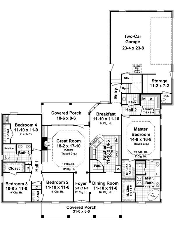 4-Bedroom, 2200 Sq Ft Acadian House with front Patio plan