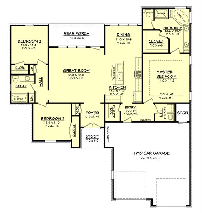 3 bedroom 1600 Sq Ft Ranch House floor plan