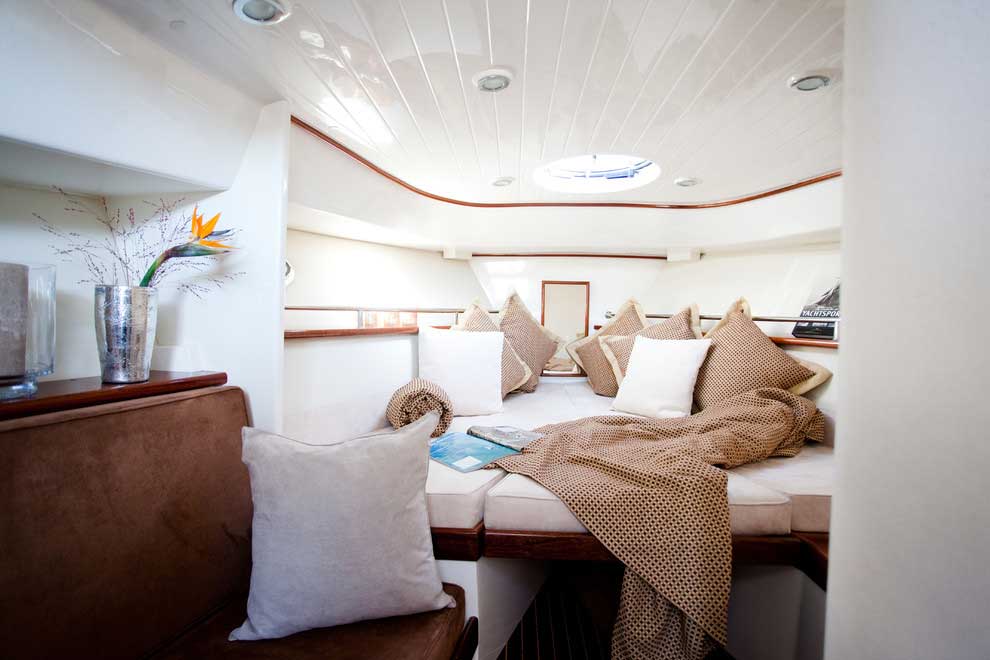 Large luxurious boat interior design in white