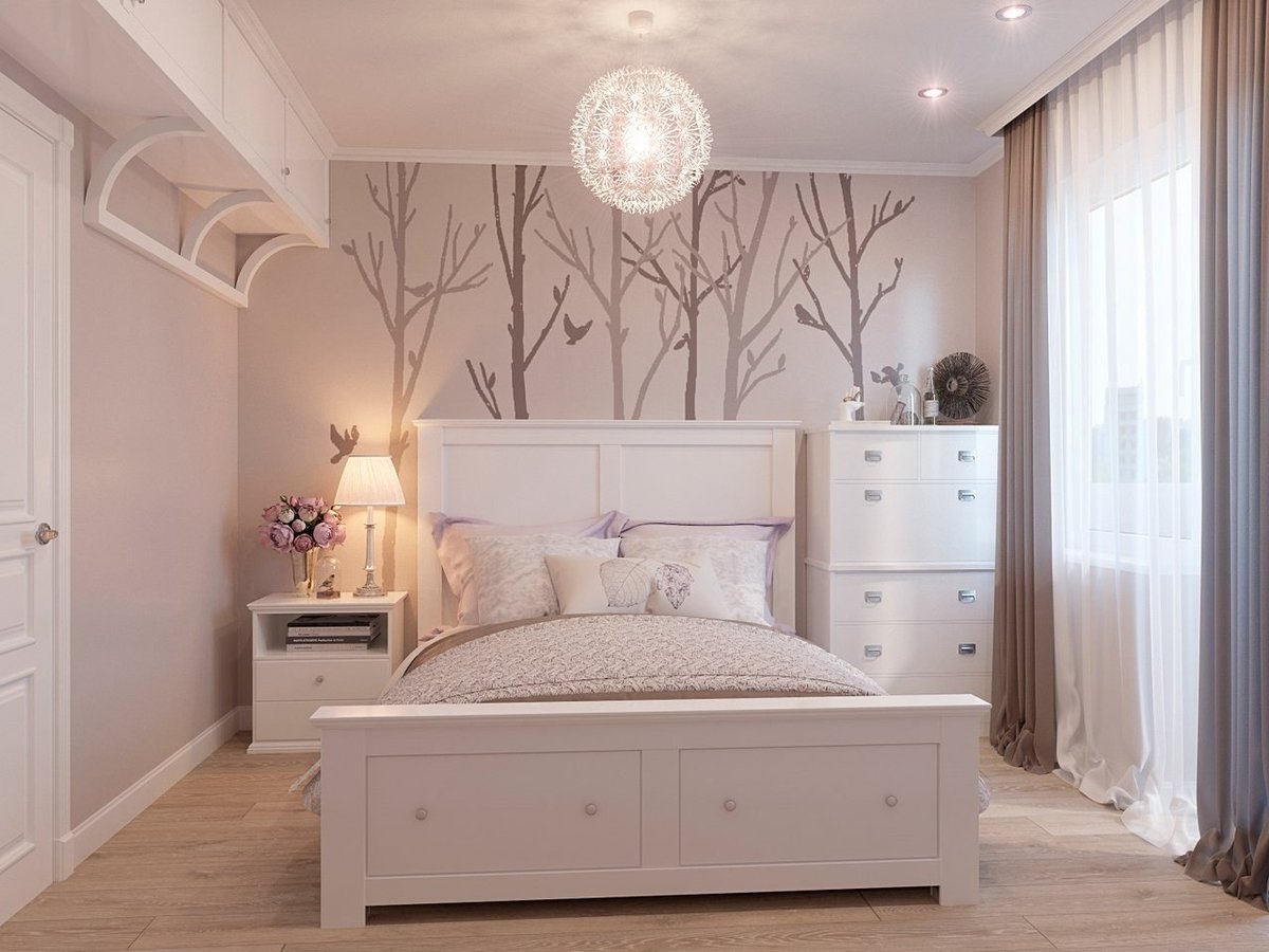 feminine bedroom with dark furniture