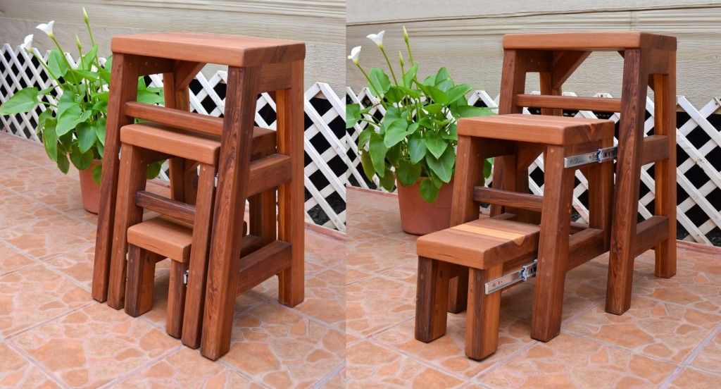 Make Your Cooking Process Easier with Step Up Kitchen Helper. Folding space-saving wooden chair turning into a ladder