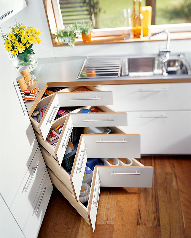 Organizing Kitchen Storage Systems and Pantry for Ultimate Comfort. Originally designed angular drawers