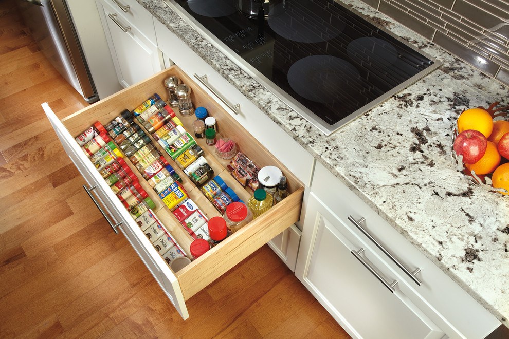 Organizing Kitchen Storage Systems and Pantry for Ultimate Comfort. Wide wooden box for spices